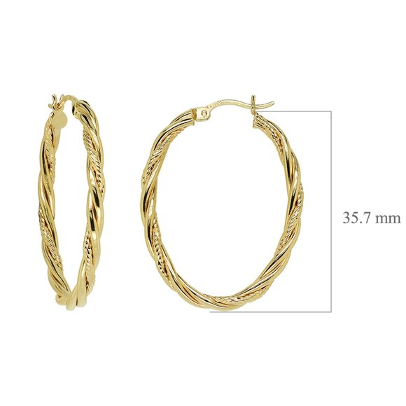 Oval Twisted Hoop 14K Yellow Gold Earrings - Picture 4 of 4